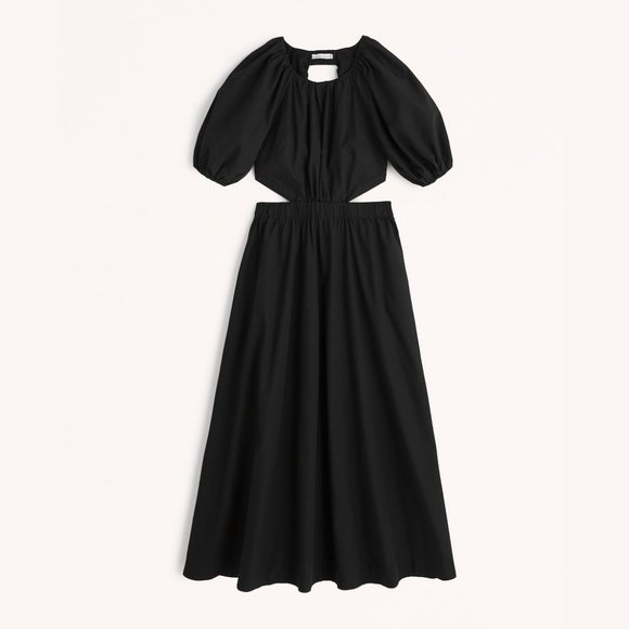 A&F High-Neck Open Back Midi Dress, Black - Picture 2 of 4